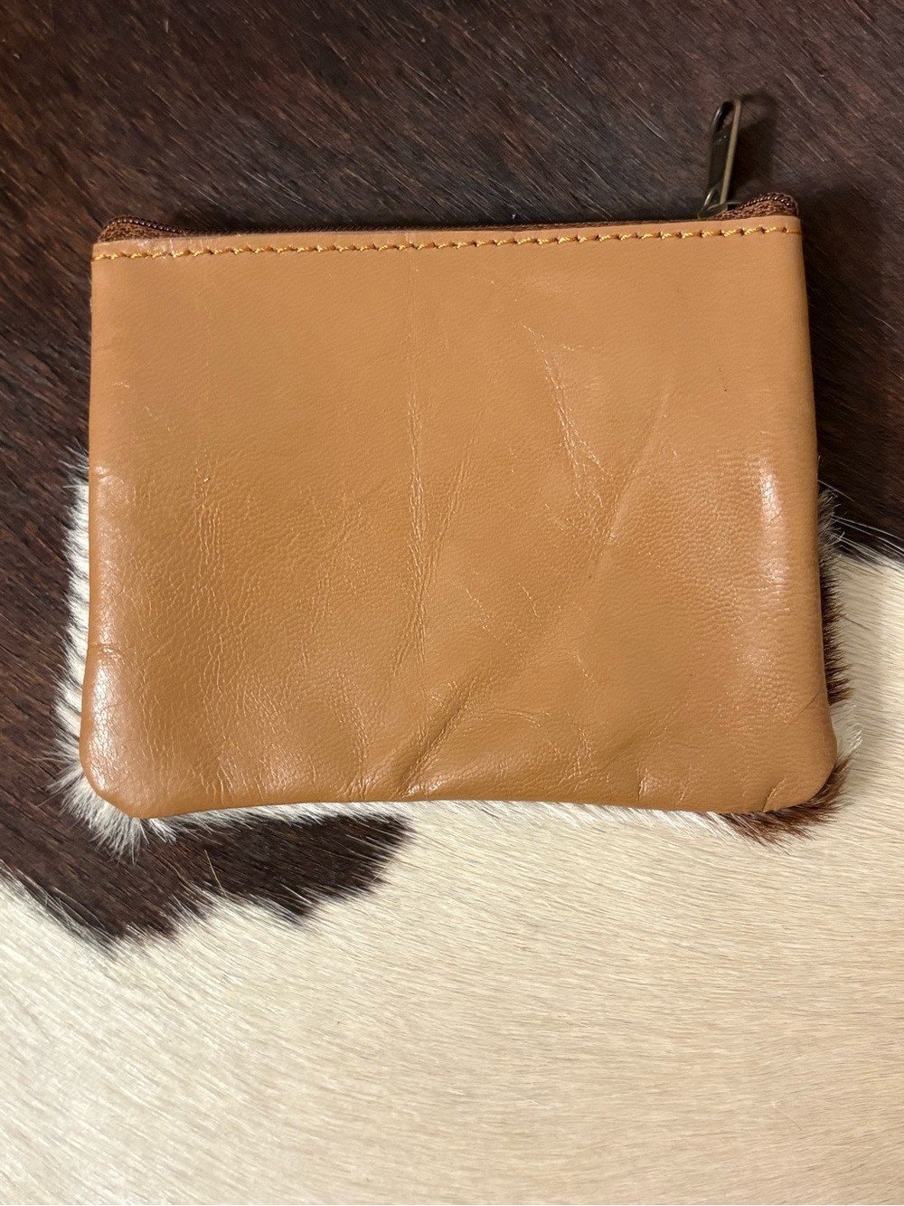 Cowhide Zip Coin Pouch in Brown and White - Picture 2 of 3